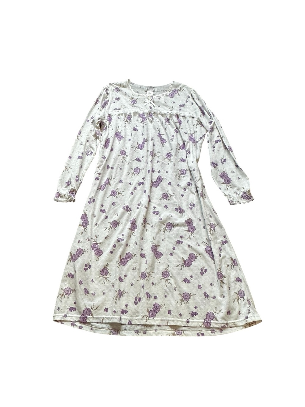 Vintage 90s Purple Floral Lace Trim Nightgown Henley Dress Cottagecore Feminine